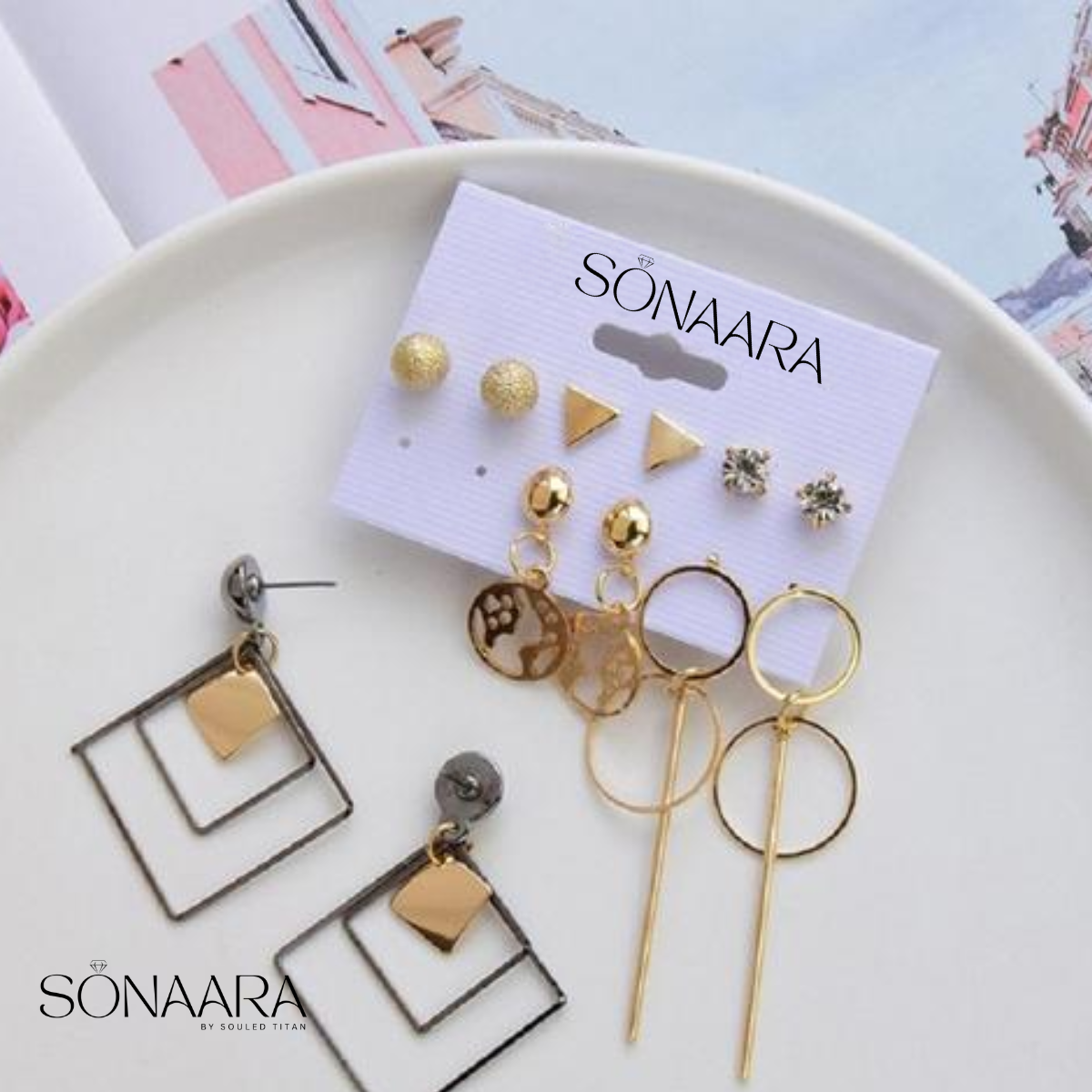 Sonaara 6 Earring Sets Earth Geometric and Drop Earrings