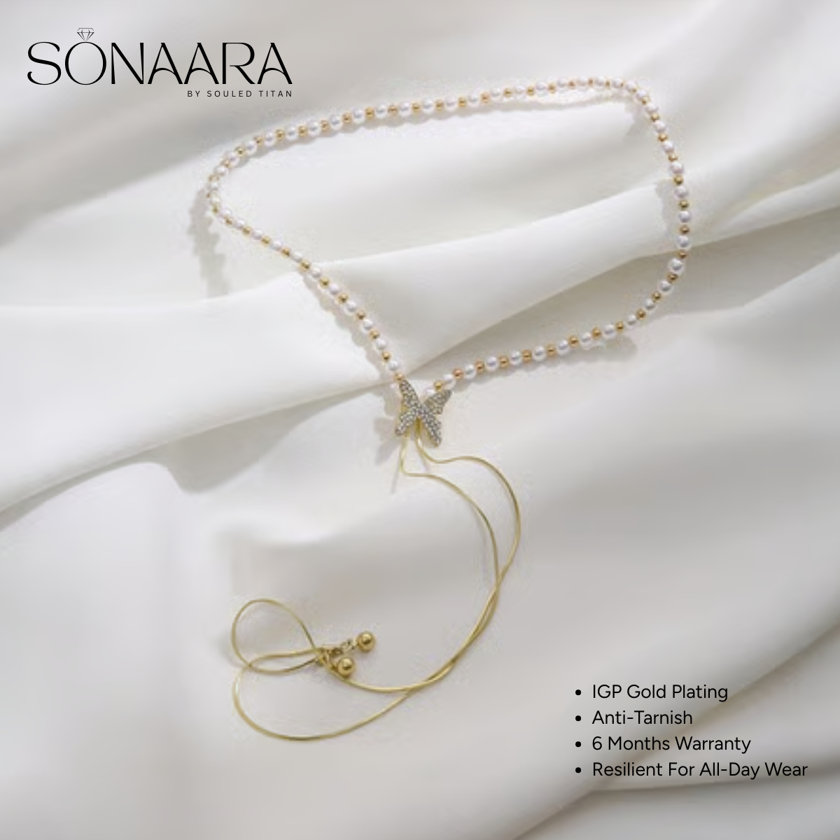 Adjustable Pearl Butterfly Hollywood Styled Necklace