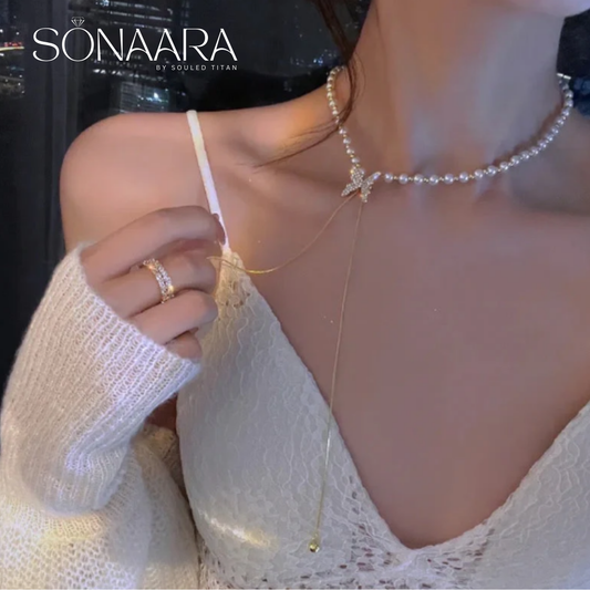 Adjustable Pearl Butterfly Hollywood Styled Necklace