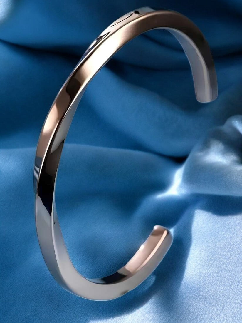 Silver Plated Twisted Kada For Men (Adjustable)