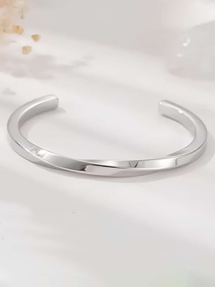 Silver Plated Twisted Kada For Men (Adjustable)