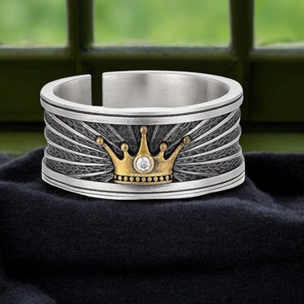 Mens Crown Ring in Stainless Steel (Adjustable)