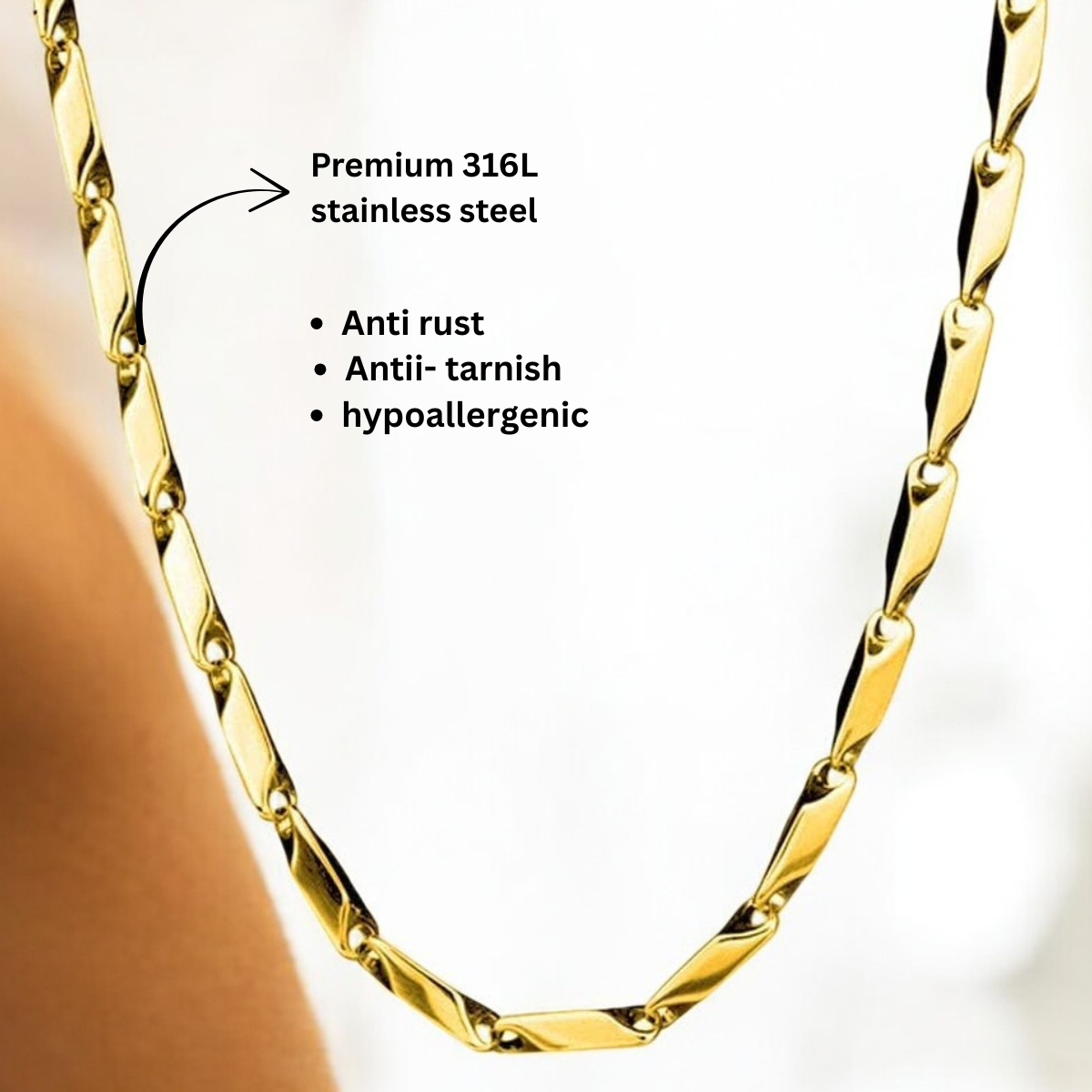 Stainless Steel Rice Chain For Men (Gold)