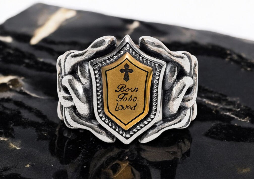 Adjustable shield ring for men in stainless steel