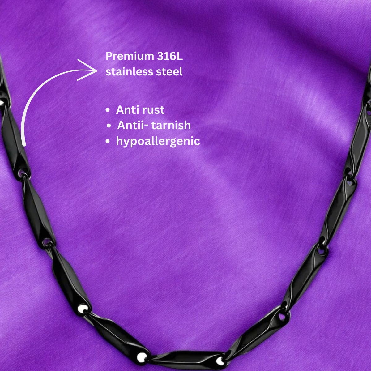Stainless Steel Rice Chain For Men (Black)