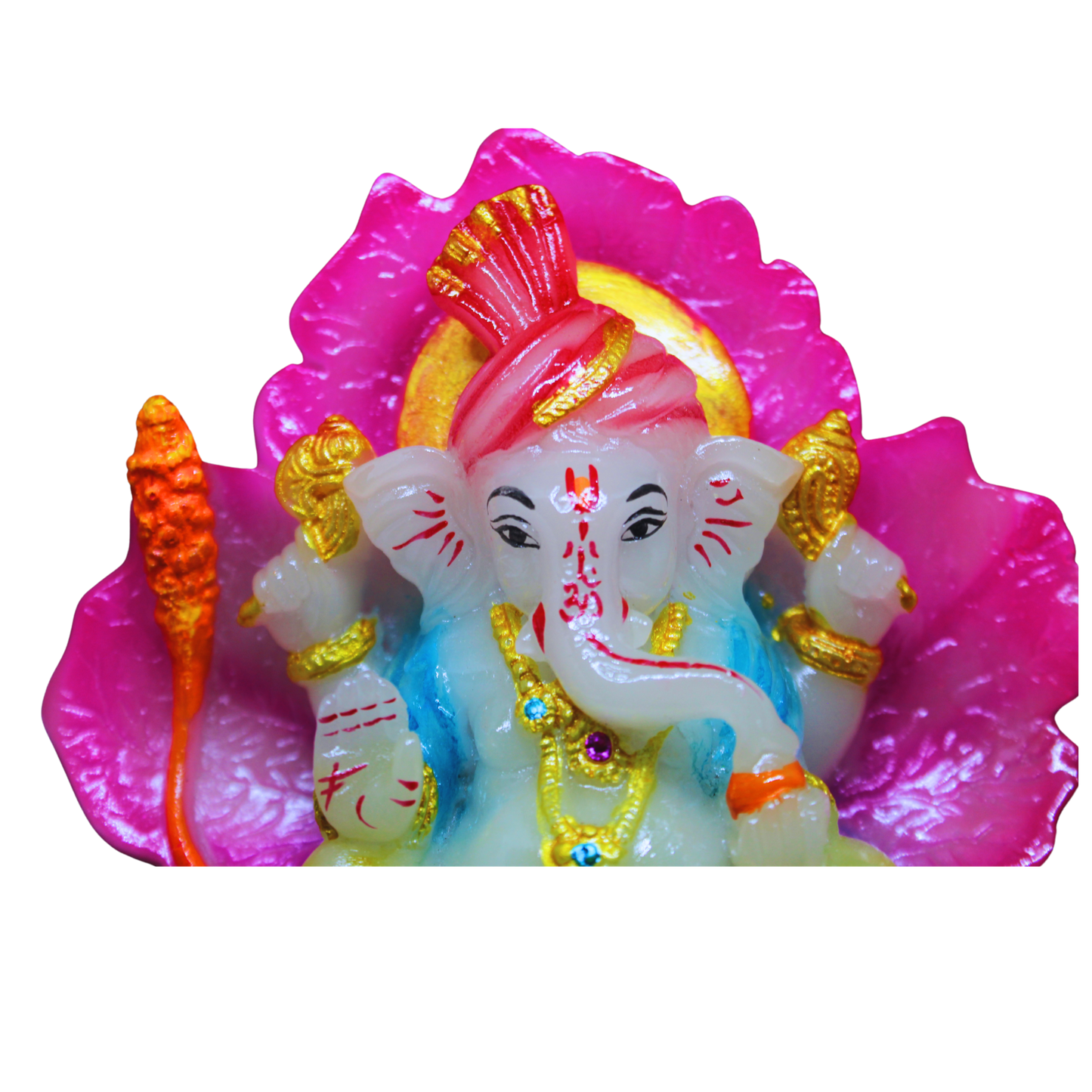 Colorful figurine of Ganapati with pink background
