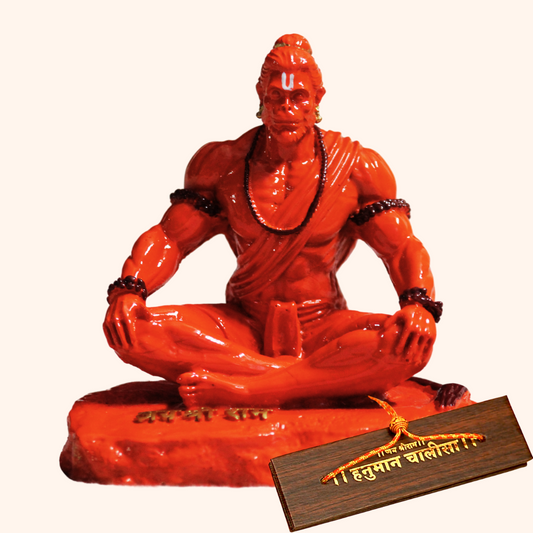 Image of meditating Hanuman ji Murti with Hanuman chalisa pocket book
