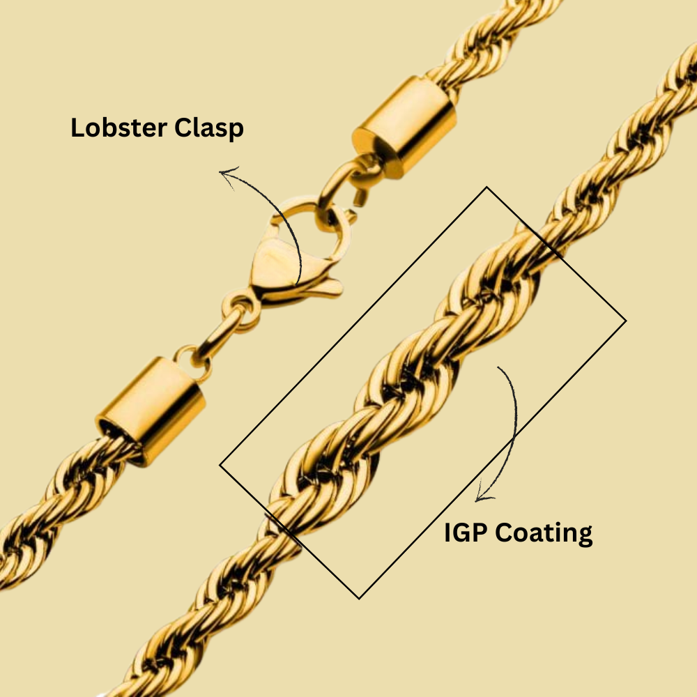 Stainless Steel Rope Chain For Men Gold (Size-22 inches )