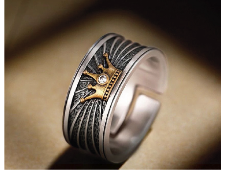 Mens Crown Ring in Stainless Steel (Adjustable)