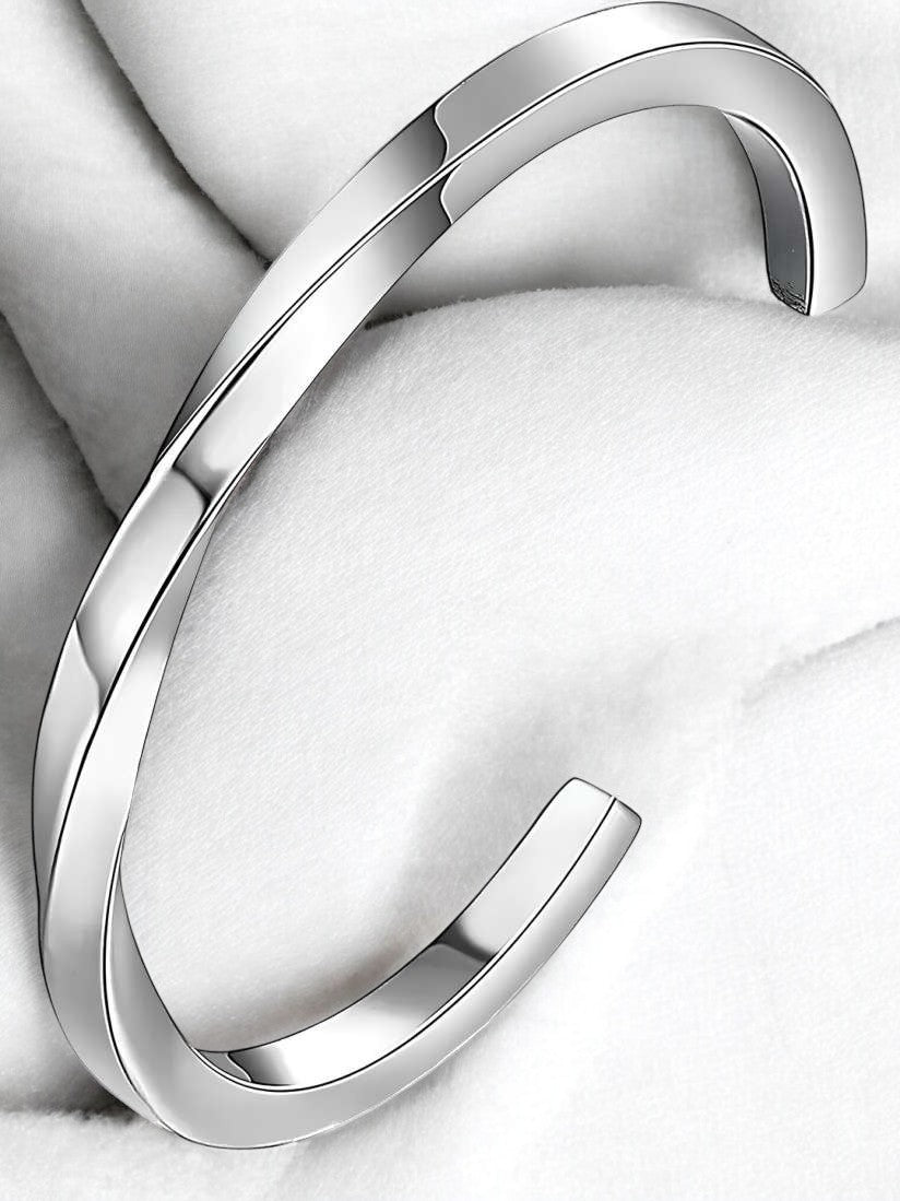 Silver Plated Twisted Kada For Men (Adjustable)
