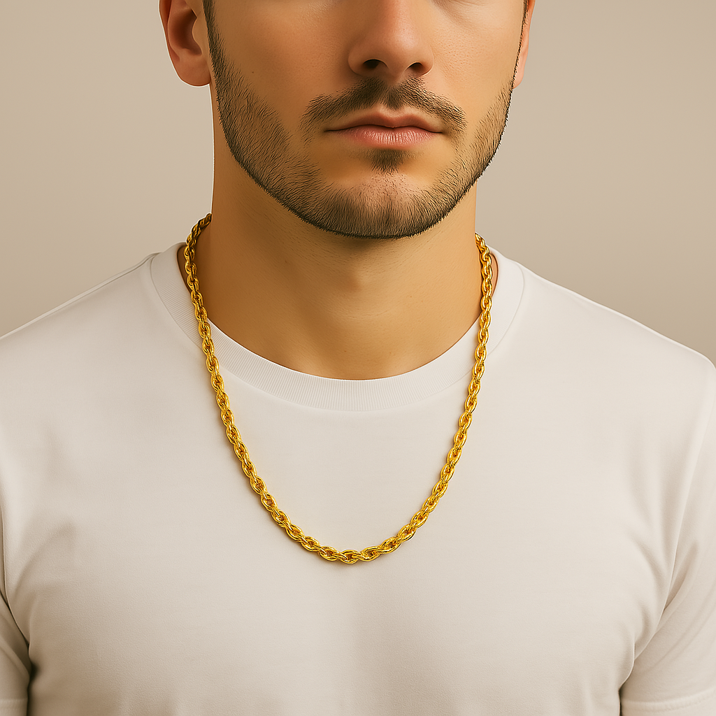 Stainless Steel Rope Chain For Men Gold (Size-22 inches )