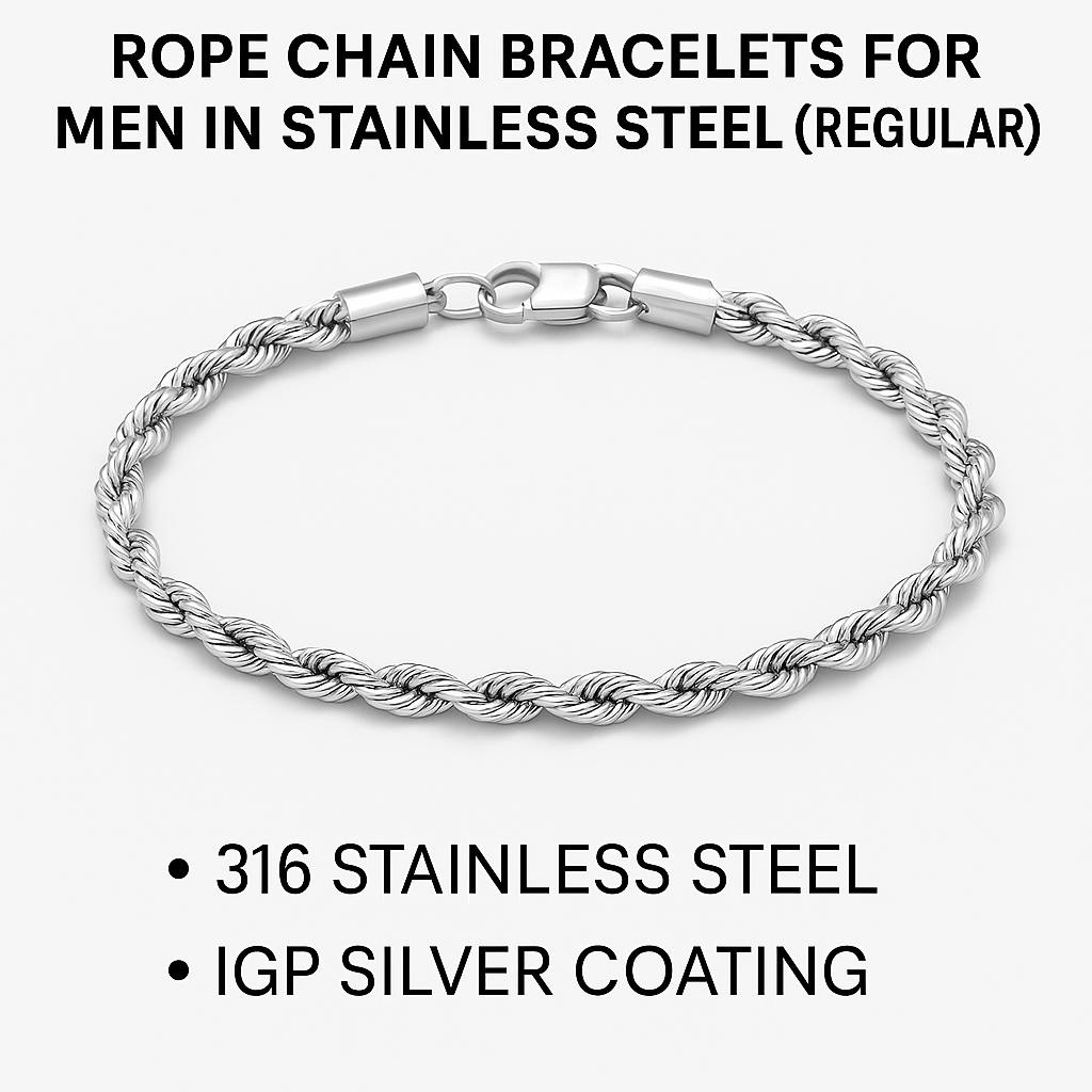 Rope Chain Bracelets For Men In Stainless Steel (Regular)