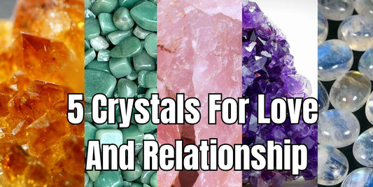 Banner featuring five crystals associated with love and relationships