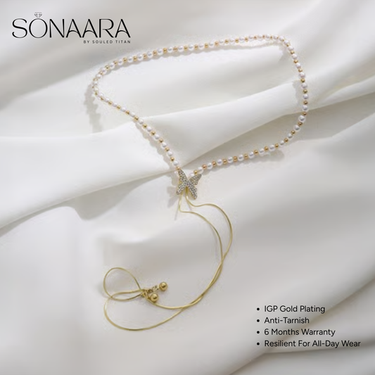 Adjustable Pearl Butterfly Hollywood Styled Necklace