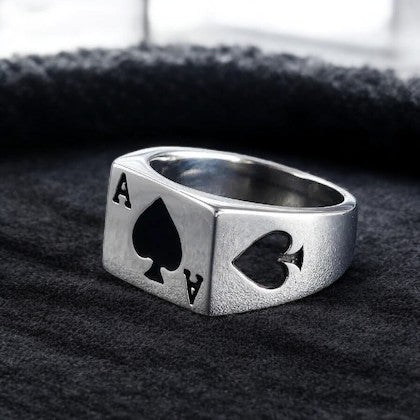 Adjustable card ring -poker-ring-ace-signet