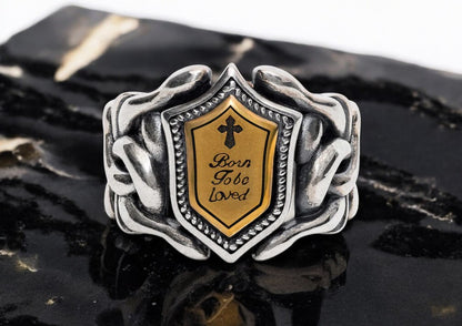 Adjustable shield ring for men in stainless steel
