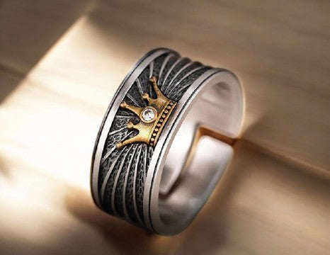 Mens Crown Ring in Stainless Steel (Adjustable)