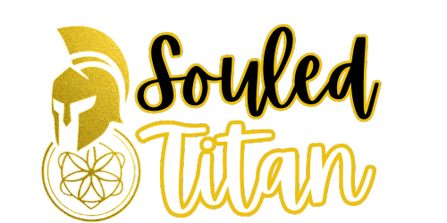 Logo of 'Souled Titan' with a gold Warroir and decorative elements on a white background