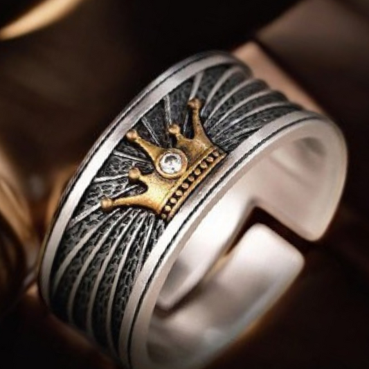 Mens Crown Ring in Stainless Steel (Adjustable)