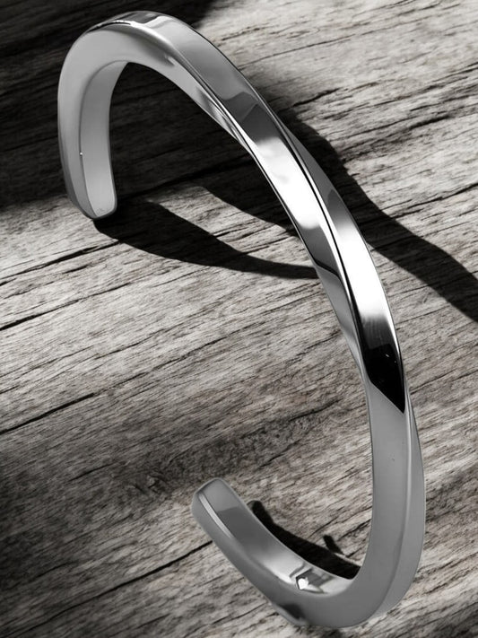 Silver Plated Twisted Kada For Men (Adjustable)