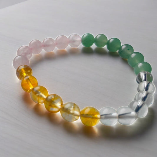 Image of aura magnet bracelet-crystals used citrine clear quartz rose quartz and green aventurine
