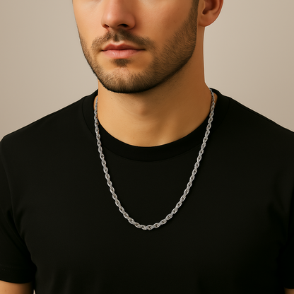 Stainless Steel Rope Chain For Men In Silver (22 inches)