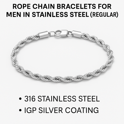 Rope Chain Bracelets For Men In Stainless Steel (Regular)