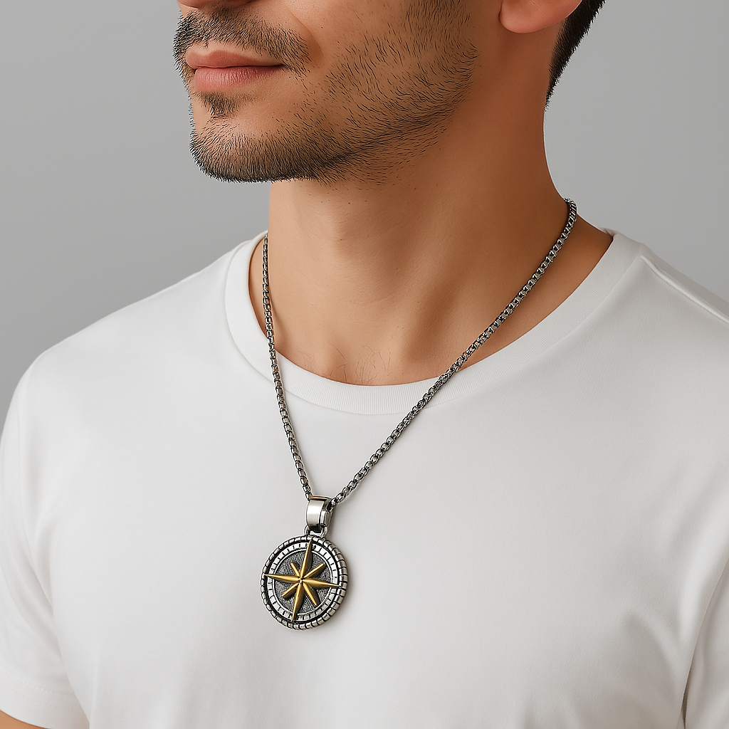 stainless steel compass pendant 4
